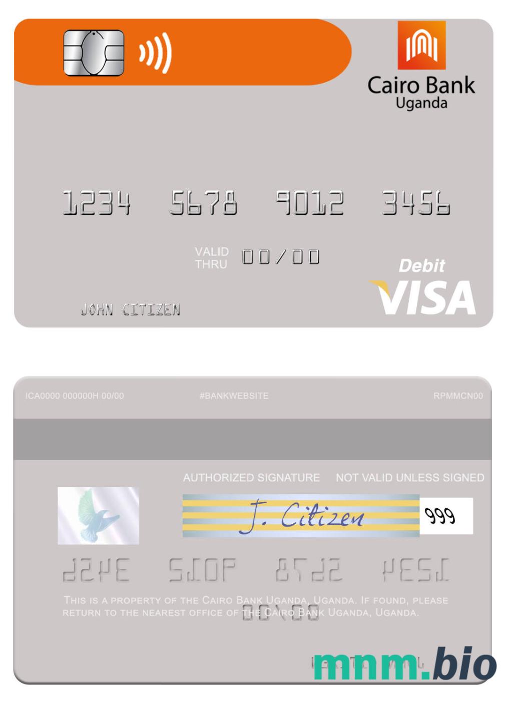 Uganda Cairo Bank Uganda visa debet karta przykład w formacie PSD